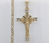 Gold Plated Bling Cross 3mm Figaro Chain Necklace