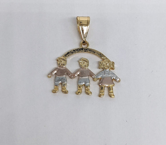 Gold Plated Two Boys and Girl Pendant