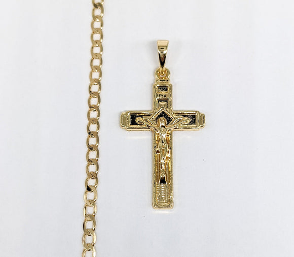 Plated Cross Pendant and Cuban Link 18