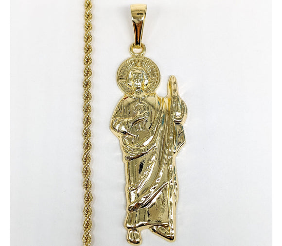 Plated Saint Jude Pendant and Rope/Braided Chain Set