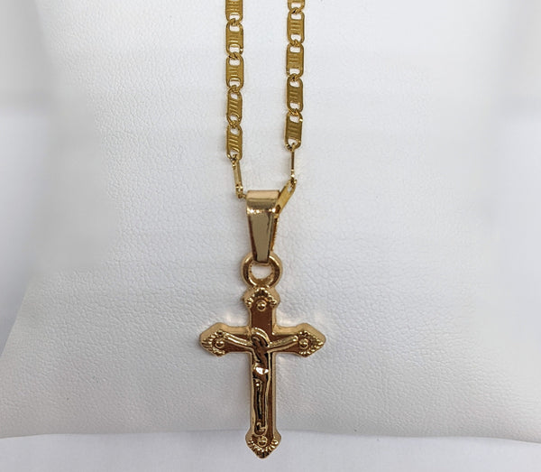 Gold Plated Cross Pendant and Stainless Steel Chain Set