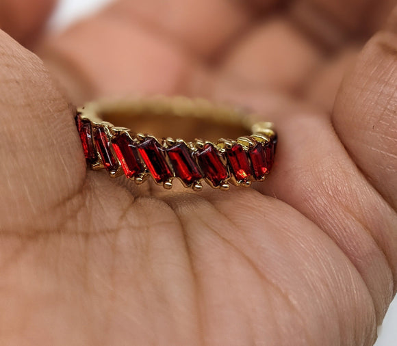 Plated Red Stone Band Ring
