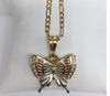 Plated Tri-Gold Butterfly Pendant and Figaro Chain Set