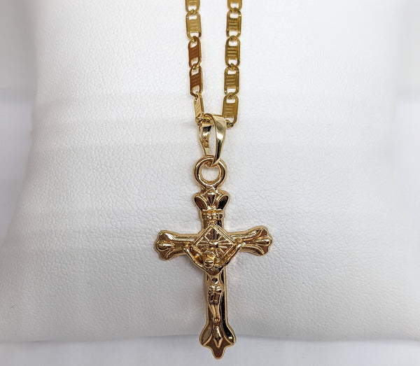 Plated Cross Pendant and Stainless Steel Chain Set